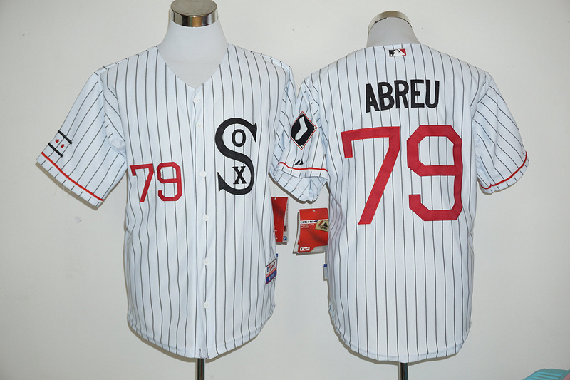 Majestic MLB Chicago Whie Sox #79 Abreu White Pinstripe Jersey