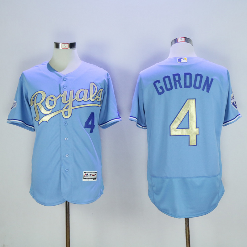 MLB Kansas City Royals #4 Gordon L.Blue Gold Number Elite Jersey