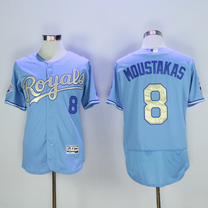 MLB Kansas City Royals #8 Moustakas L.Blue Gold Number Elite Jersey