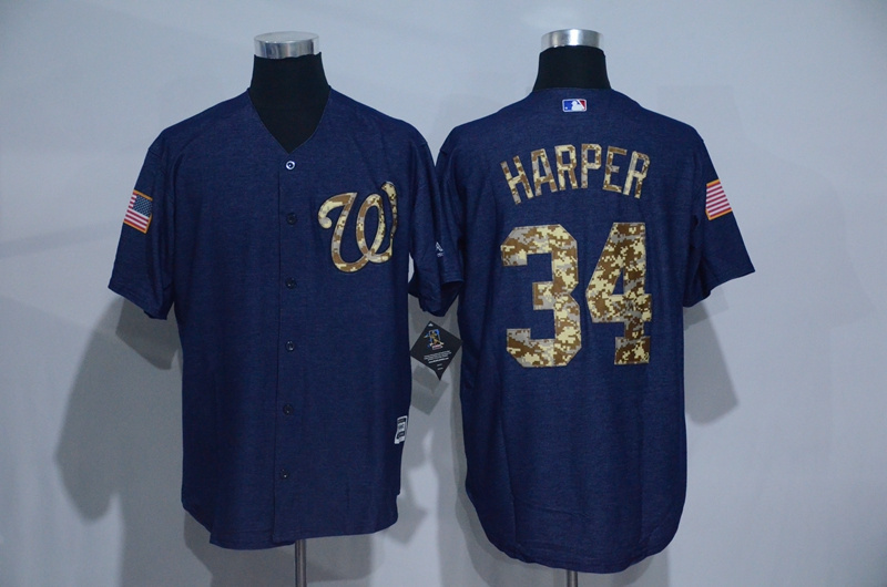 MLB Washington Nationals #34 Harper Blue Salute for Service Jersey