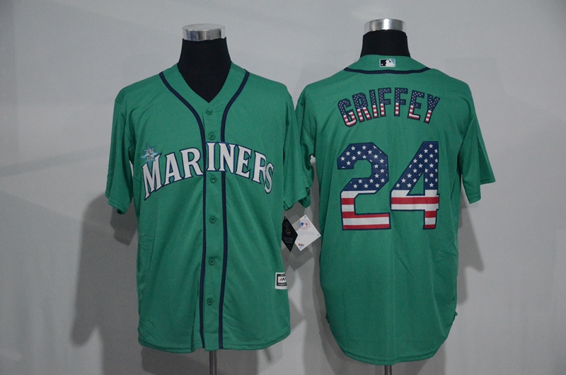 MLB Seattle Mariners #24 Griffey Green USA Flag Jersey