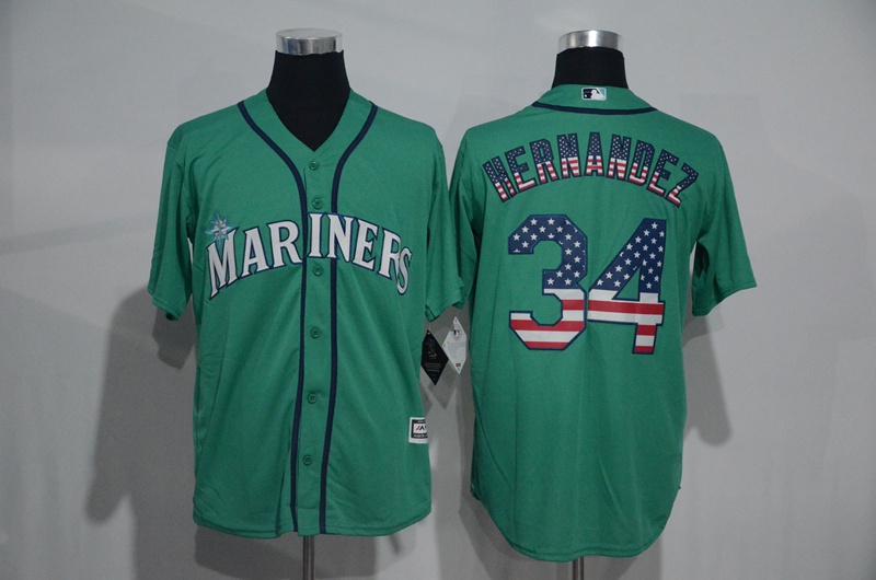 MLB Seattle Mariners #34 Hernandez Green USA Flag Jersey