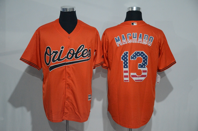 MLB Baltimore Orioles #13 Machado Orange USA Flag Jersey
