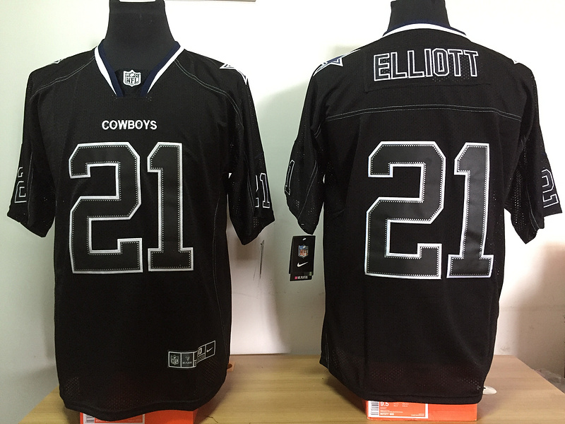 NFL Dallas Cowboys #21 Elliott Black Light Out Elite Jersey