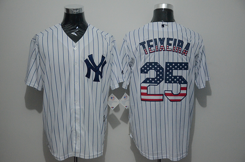 MLB New York Yankees #25 Teixeira White USA Flag Jersey