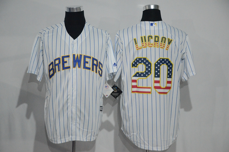 MLB Milwaukee Brewers #20 Lucroy White USA Flag Jersey