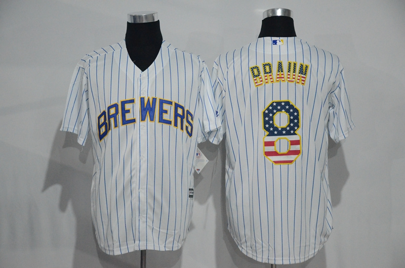 MLB Milwaukee Brewers #8 Braun White USA Flag Jersey