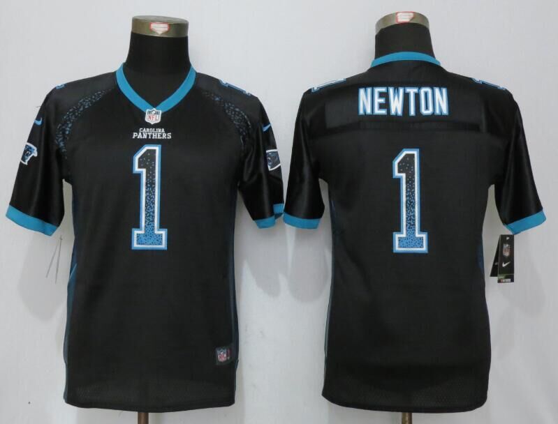 Youth NEW Nike Carolina Panthers 1 Newton Drift Fashion Black Elite Jersey