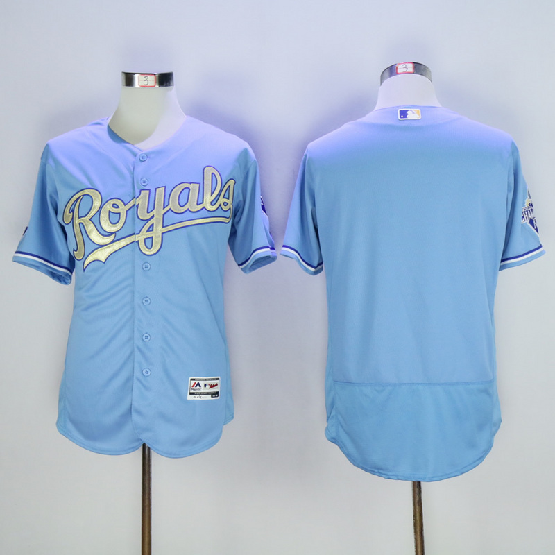MLB Kansas City Royals Blank L.Blue Gold Number Elite Jersey
