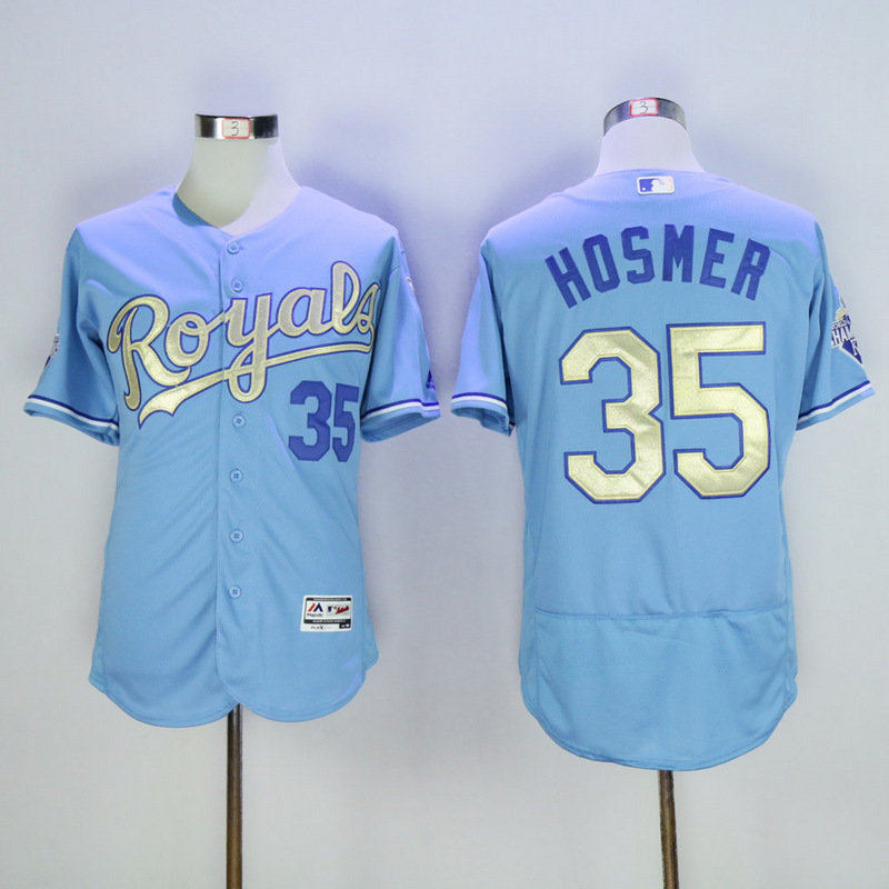MLB Kansas City Royals #35 Hosmer L.Blue Gold Number Elite Jersey