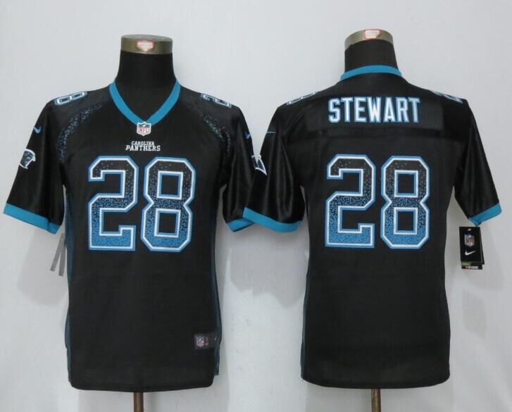 Youth NEW Nike Carolina Panthers 28 Stewart Drift Fashion Black Elite Jersey