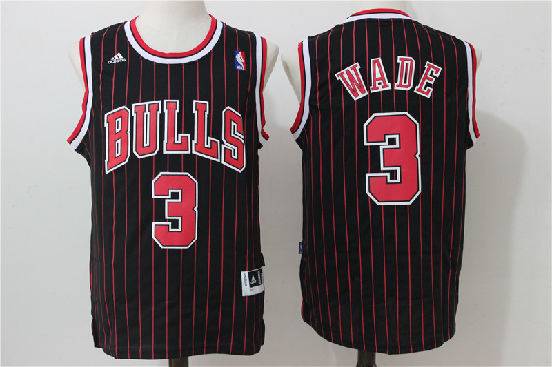 NBA Chicago Bulls #3 Wade Black Pinstripe Jersey