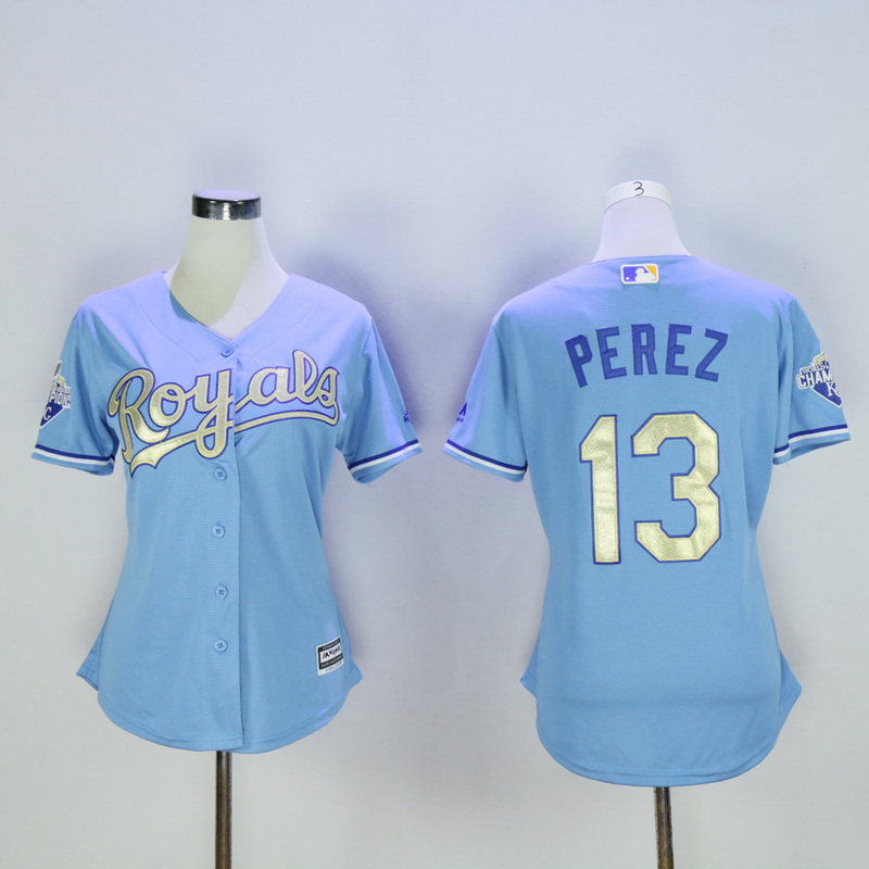 Womens Kansas City Royals #13 Perez Women Gold Number Jersey