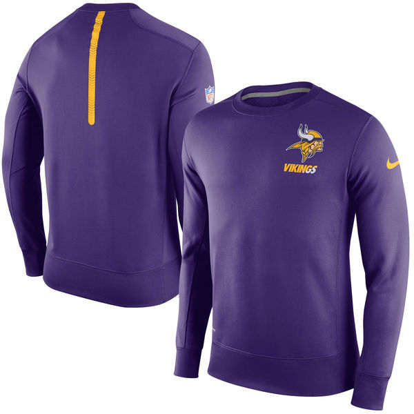 Mens Minnesota Vikings Purple Sideline Crew Fleece Performance Sweatshirt