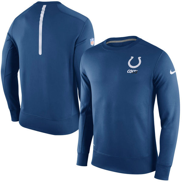 Mens Indianapolis Colts Blue Sideline Crew Fleece Performance Sweatshirt 