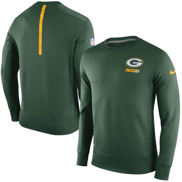 Mens Green Bay Packers Green Sideline Crew Fleece Performance Sweatshirt 