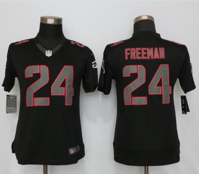 Women New Nike Atlanta Falcons 24 Freeman Impact Elite Black Jersey