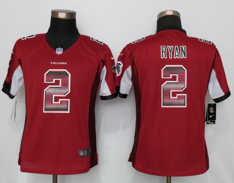 Women New Nike Atlanta Falcons 2 Ryan Red Strobe Elite Jersey  