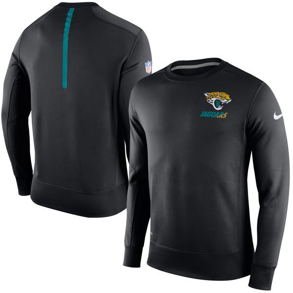 Mens Jacksonville Jaguars Black Sideline Crew Fleece Performance Sweatshirt 