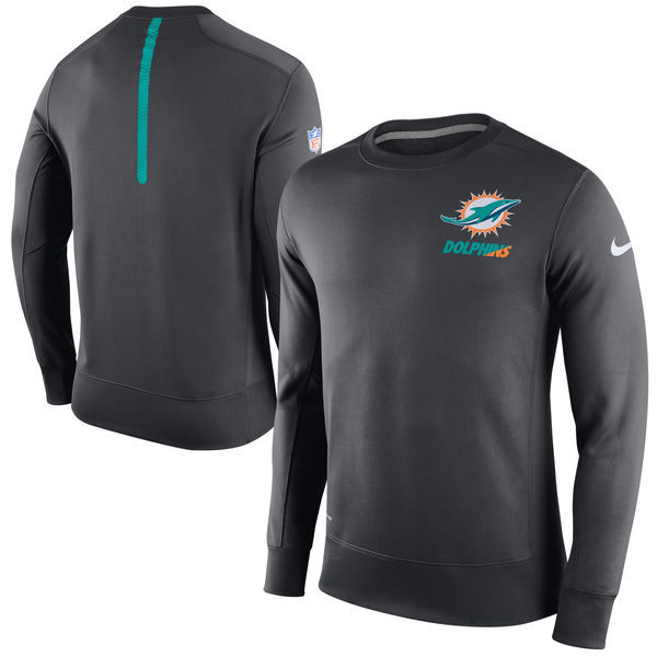 Mens Miami Dolphins Black Sideline Crew Fleece Performance Sweatshirt