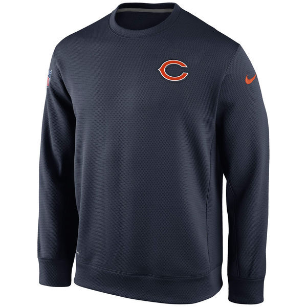 Mens Chicago Bears Black Sideline Crew Fleece Performance Blue Sweatshirt 