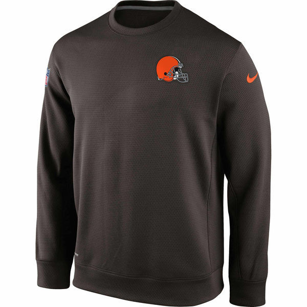 Mens Cleveland Browns Brown Sideline Crew Fleece Performance Sweatshirt 