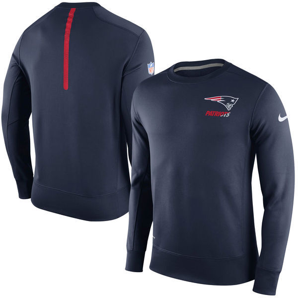 Mens New England Patriots Blue Sideline Crew Fleece Performance Sweatshirt