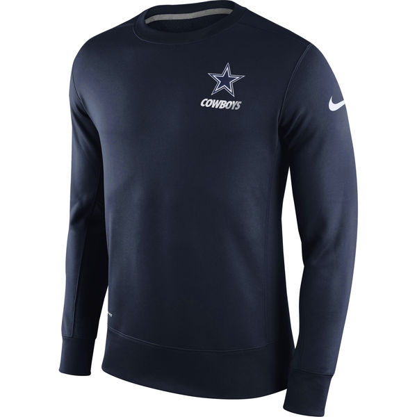 Mens Dallas Cowboys Blue Sideline Crew Fleece Performance Sweatshirt 
