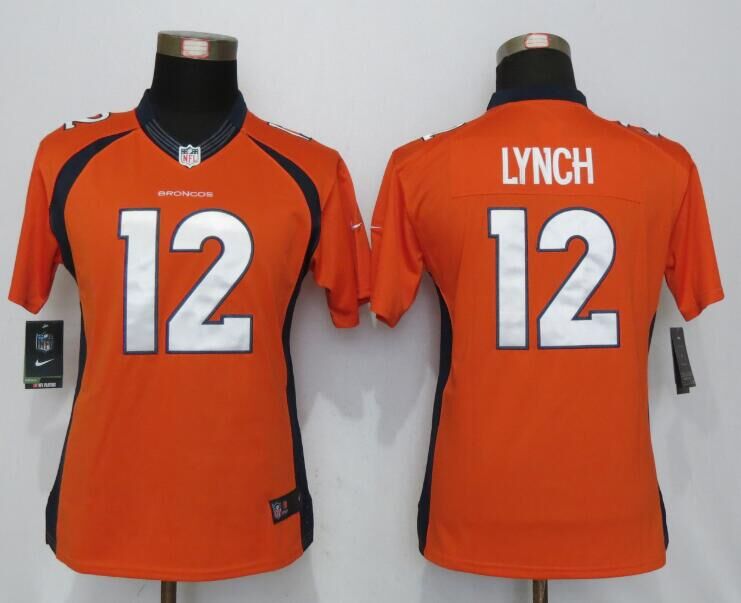Women Nike Denver Broncos 12 Lynch Orange Elite Jersey  