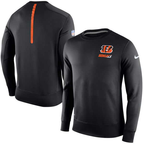 Mens Cincinnati Bengals Black Sideline Crew Fleece Performance Sweatshirt 