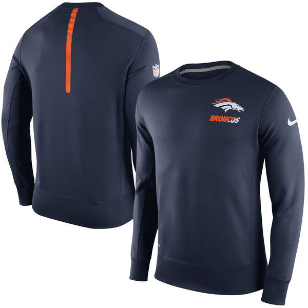 Mens Denver Broncos Blue Sideline Crew Fleece Performance Sweatshirt 