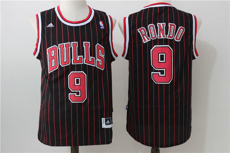 NBA Chicago Bulls #9 Rondo Black Pinstripe Jersey