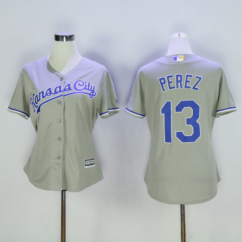 MLB Kansas City Royals #13 Perez Women Grey Jersey