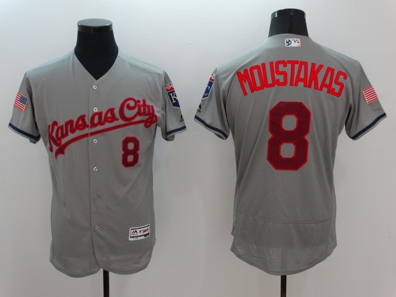MLB Kansas City Royals #8 Moustakas Grey Elite Jersey