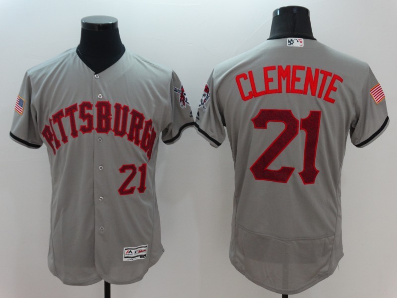 MLB Pittsburgh Pirates #21 Clemente Grey Elite Jersey