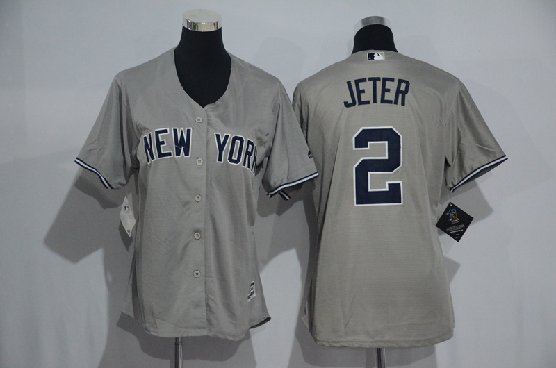 Womens MLB New York Yankees #2 Jeter Grey Jersey