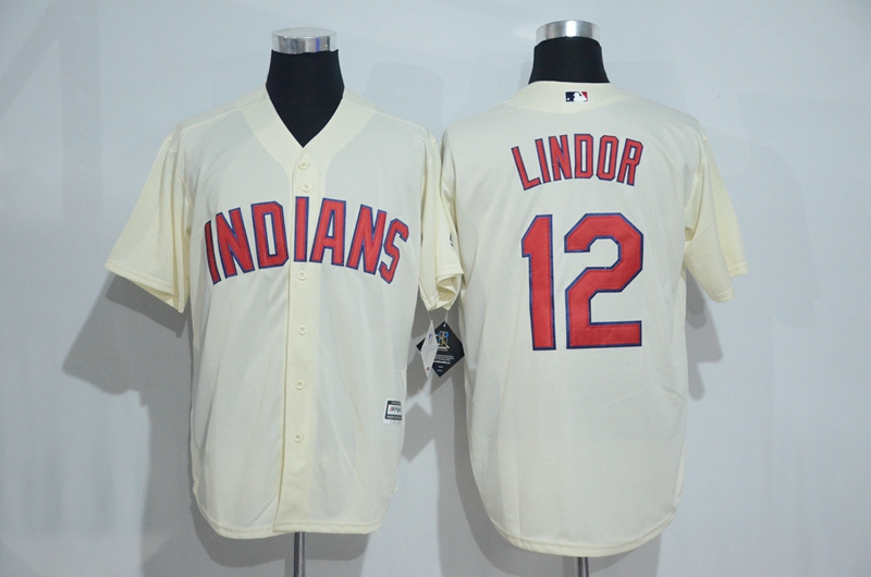 MLB Cleveland Indians #12 Lindor Cream Jersey