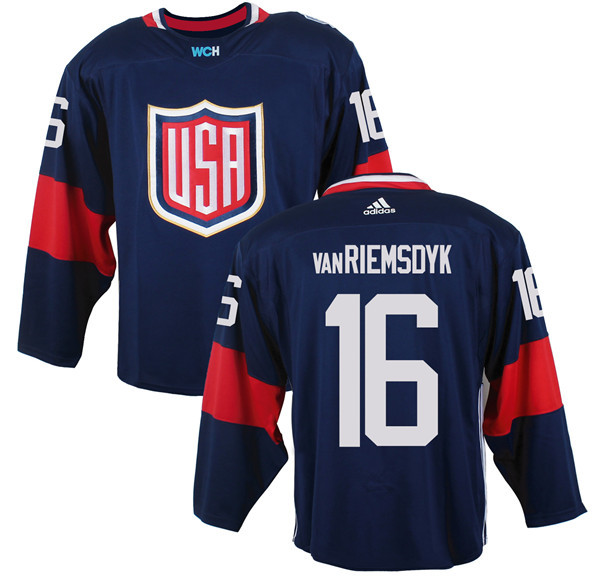 Mens Team USA #16 James van Riemsdyk 2016 World Cup of Hockey Olympics Game Navy Blue Jerseys 