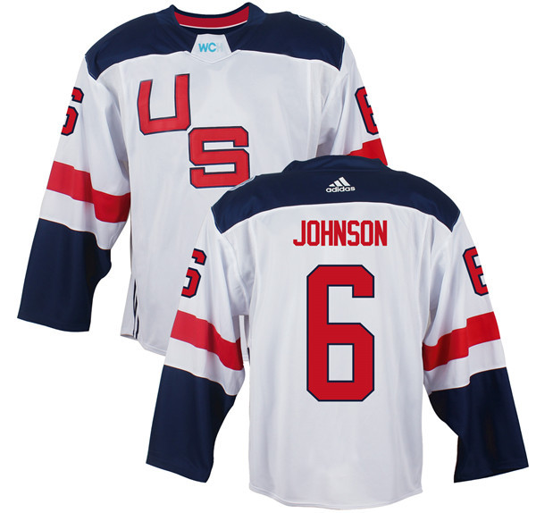 Mens Team USA #6 Erik Johnson 2016 World Cup of Hockey Olympics Game White Jerseys 