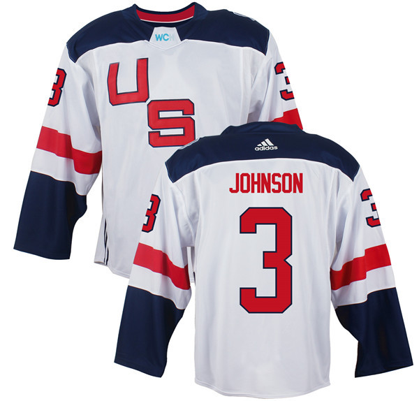 Mens Team USA #3 Jack Johnson 2016 World Cup of Hockey Olympics Game White Jerseys 