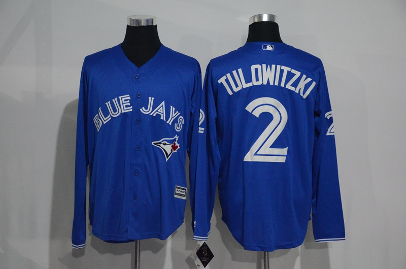 MLB Toronto Blue Jays #2 Tulowitzki Blue Long Sleeve Jersey