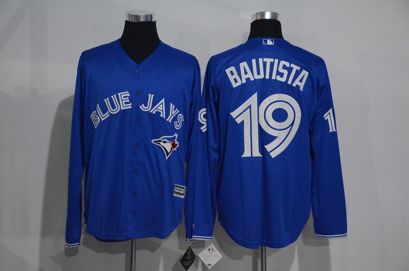 MLB Toronto Blue Jays #19 Bautista Blue Long Sleeve Jersey