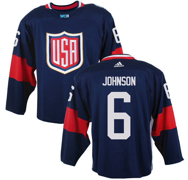 Mens Team USA #6 Erik Johnson 2016 World Cup of Hockey Olympics Game Navy Blue Jerseys 
