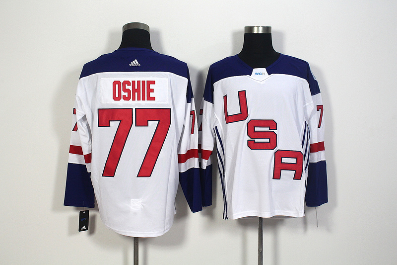 Mens Team USA #77 Oshie 2016 World Cup of Olympics Game White Jerseys