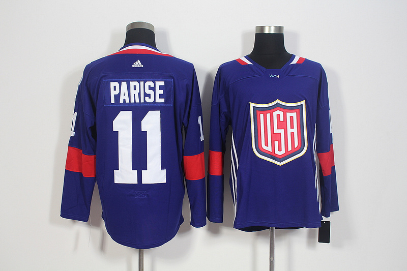 Mens Team USA #11 Parise 2016 World Cup of Olympics Game Blu Jerseys