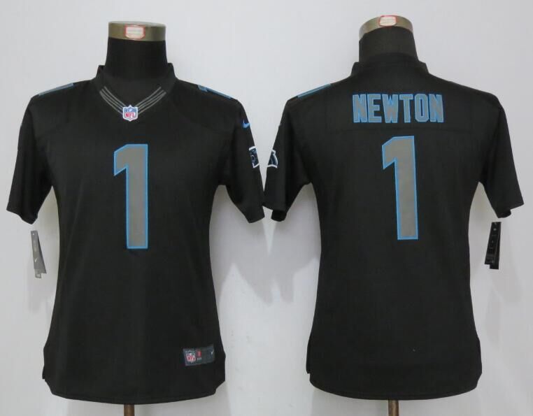 Women New Nike Carolina Panthers 1 Newton Impact Limited Black Jersey