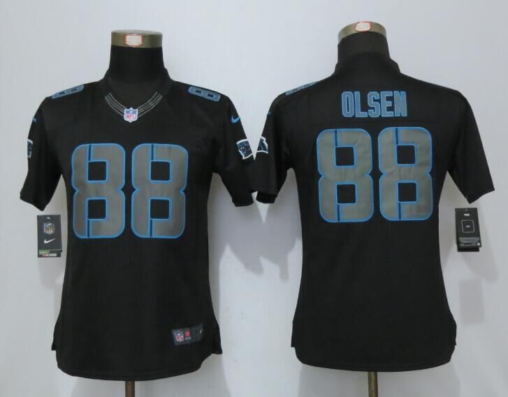 Women New Nike Carolina Panthers 88 Olsen Impact Limited Black Jersey