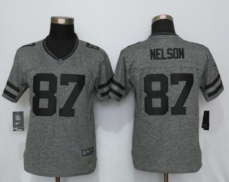 Women New Nike Green Bay Packers 87 Nelson  Gridiron Gray Limited Jersey