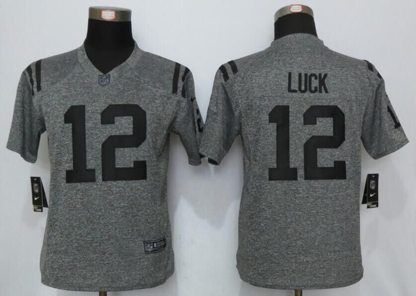 Women New Nike Indianapolis Colts 12 Luck Gridiron Gray Limited Jersey