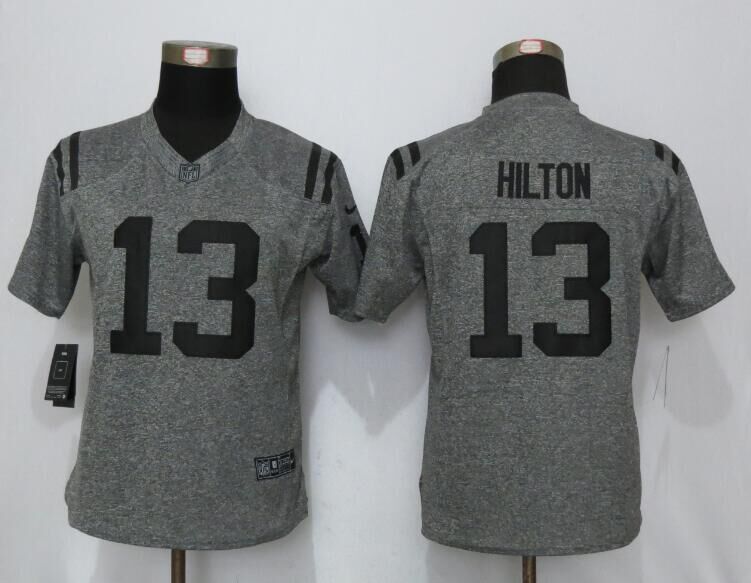 Women New Nike Indianapolis Colts 13 Hilton Gridiron Gray Limited Jersey